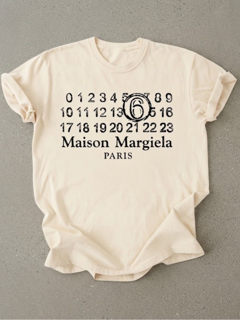 Maison Margiela Paris Number Graphic Cream Gildan T-Shirt